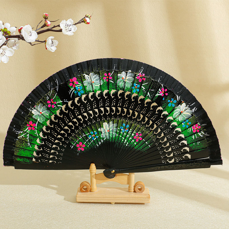 Fashionable Spanish Fan Elegant Wooden Hand Fan Chinese Vintage Solid Color Plain Folding Fan for Costume Parties Decorations
