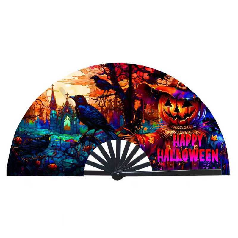 Portable 13-Inch Painted Bamboo Hand Fan for Holiday Decoration and Home Decor