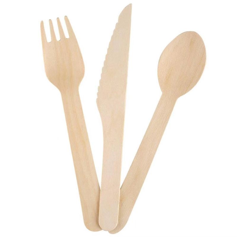 Disposable Wooden Cutlery Set - 100% Compostable Wooden Silverware 360 Pieces [120 Forks, 120 Spoons, 120 Knives] - Reusable Party Utensils - Wooden Disposable Utensils - Disposable Forks and Spoons